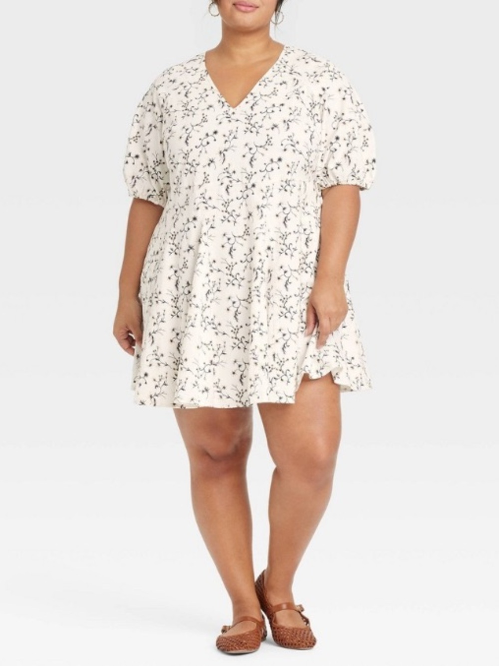Universal Thread White Floral Bell Elbow Sleeve Mini a-Line Dress